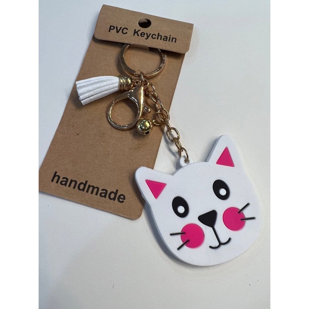 NWT PVC White‎ Cat Head Keychain/ Bag Clip
